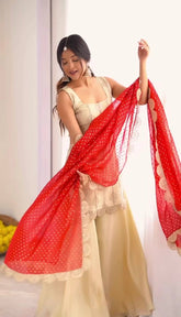 Trendy Beige Color Sequence Work Palazzo Suit